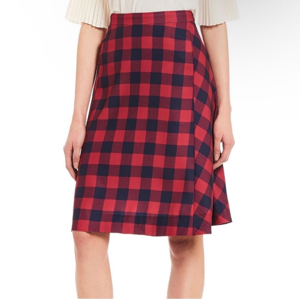 Draper James Buffalo Checkered Collection Pleated Midi Skirt NWT Size 6 Red